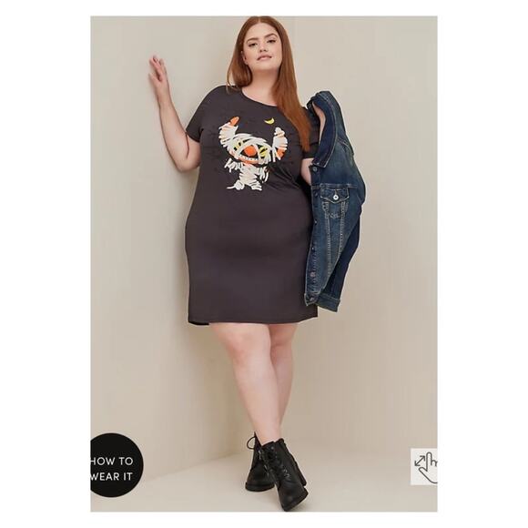 Torrid Gray Disney Lilo&Stitch Halloween Mini Triblend T-Shirt Dress Sz.1 NWT - Picture 1 of 15